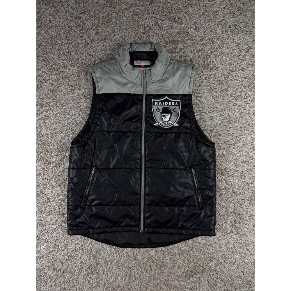 Mitchell & Ness Raiders Throwbacks Puffer Vest Men's XL Black Silver NFL